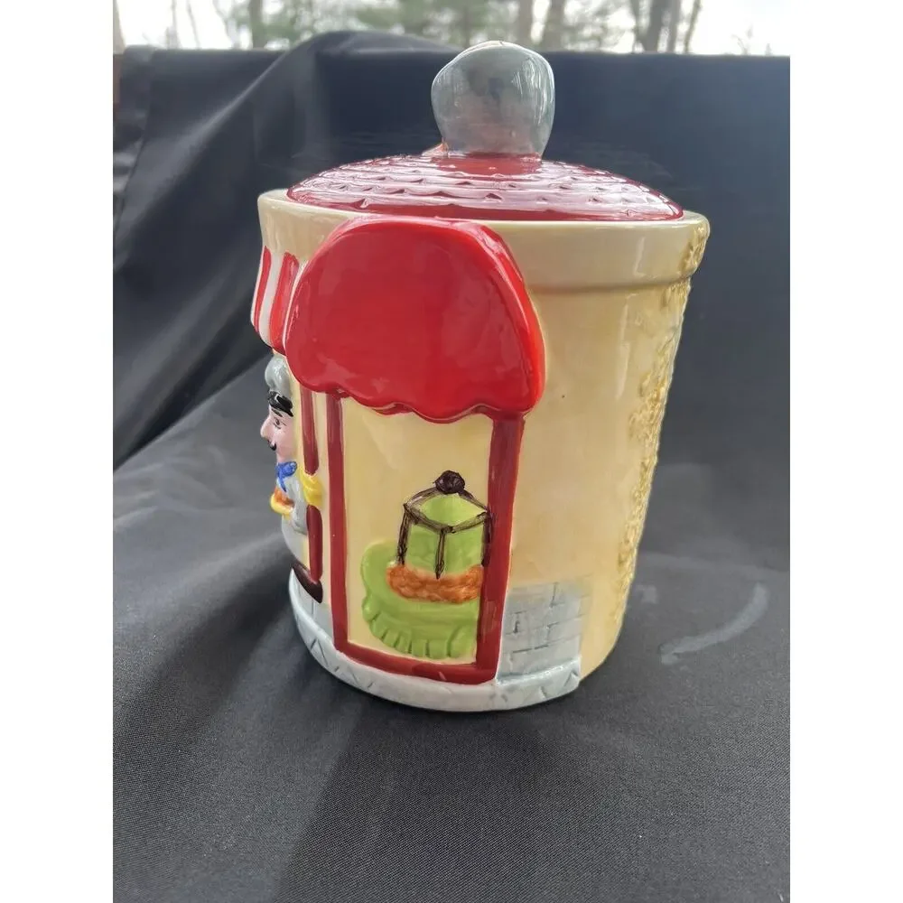 Vintage Italian Mustache Chef Baker Cookie Jar with Lid Village Bakery